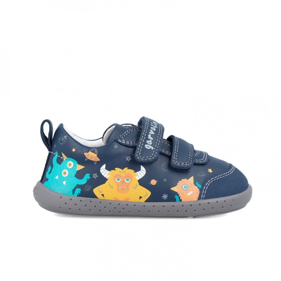 Tenisi din piele pentru copii Garvalin, monstruleti, gri